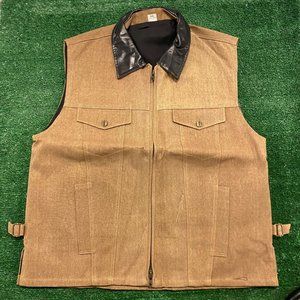Vintage 90s Canvas Zip Up Utility Vest Tan Workwear Western Rancher Cowboy XXL